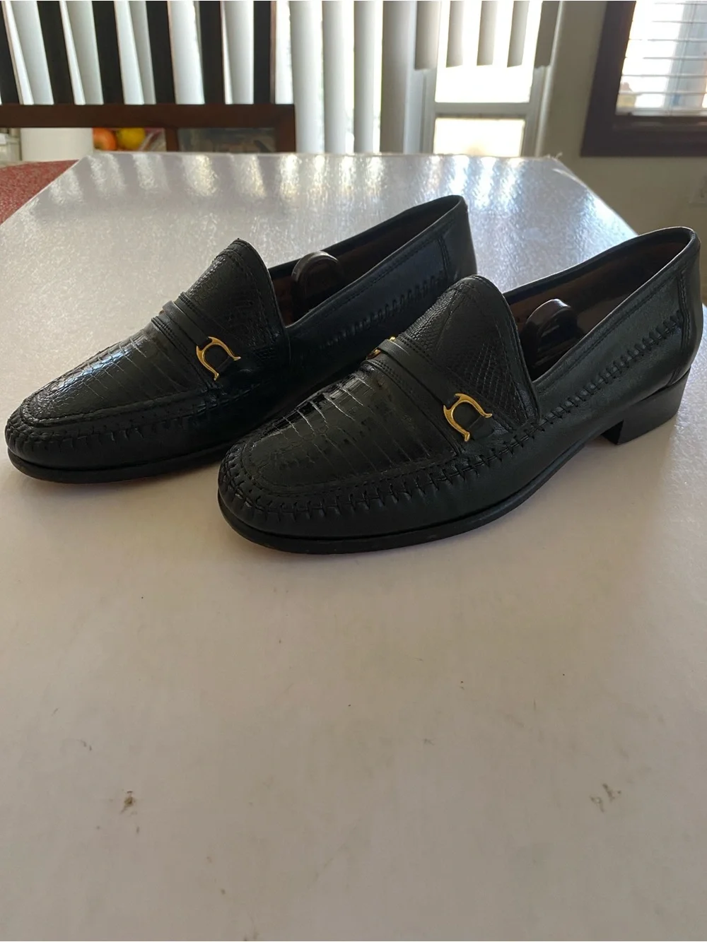 David Eden Black Fine Lizard Embossed Handmade Horsebit Loafers Size 7 Men’s